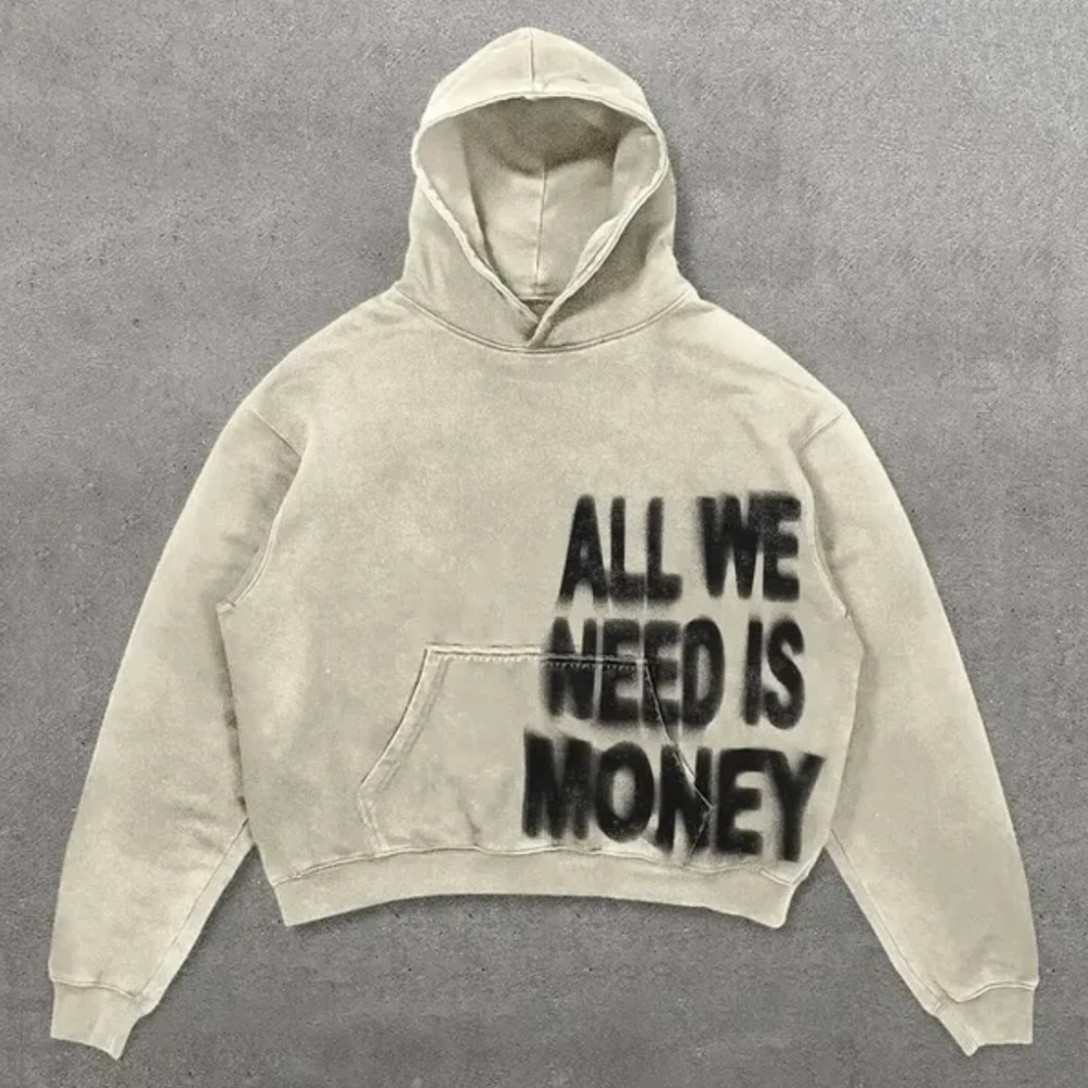 Beige Hoodie with Black Text